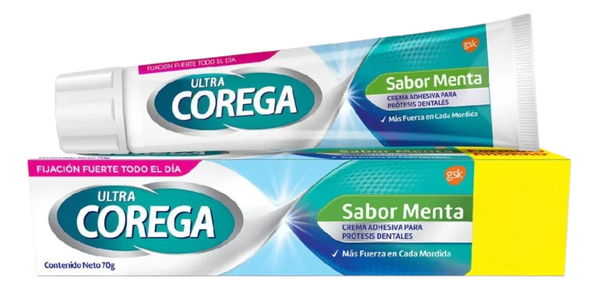 Adhesivo Prótesis Dental Ultra Corega 70g. Crema Sabor Menta
